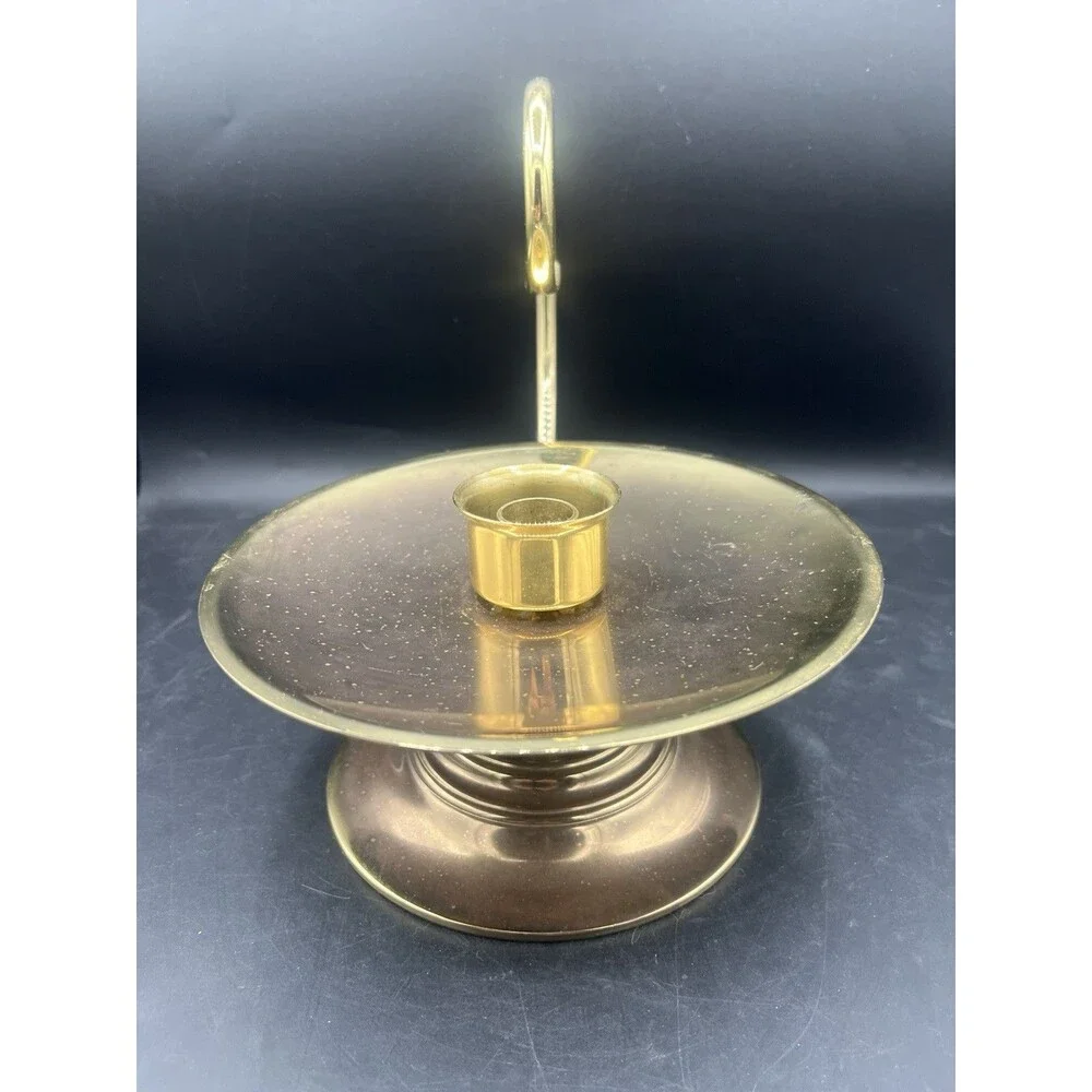 Vtg Baldwin Brass Large Chamber Candlestick Candle Holder w/ Scroll Swirl Handle